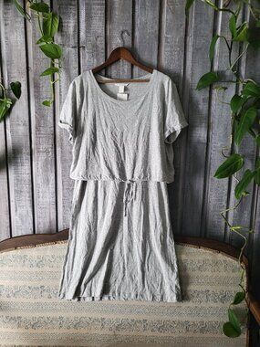 Gray Cotton Knit Short Sleeve Drawstring Maternity Nursing Dress L